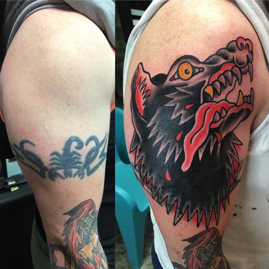 Traditional Wolf Shoulder Tattoo partytattz