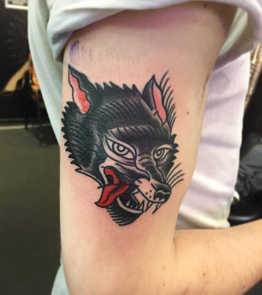 Traditional Wolf Upperam Tattoo beautifulsintattoo