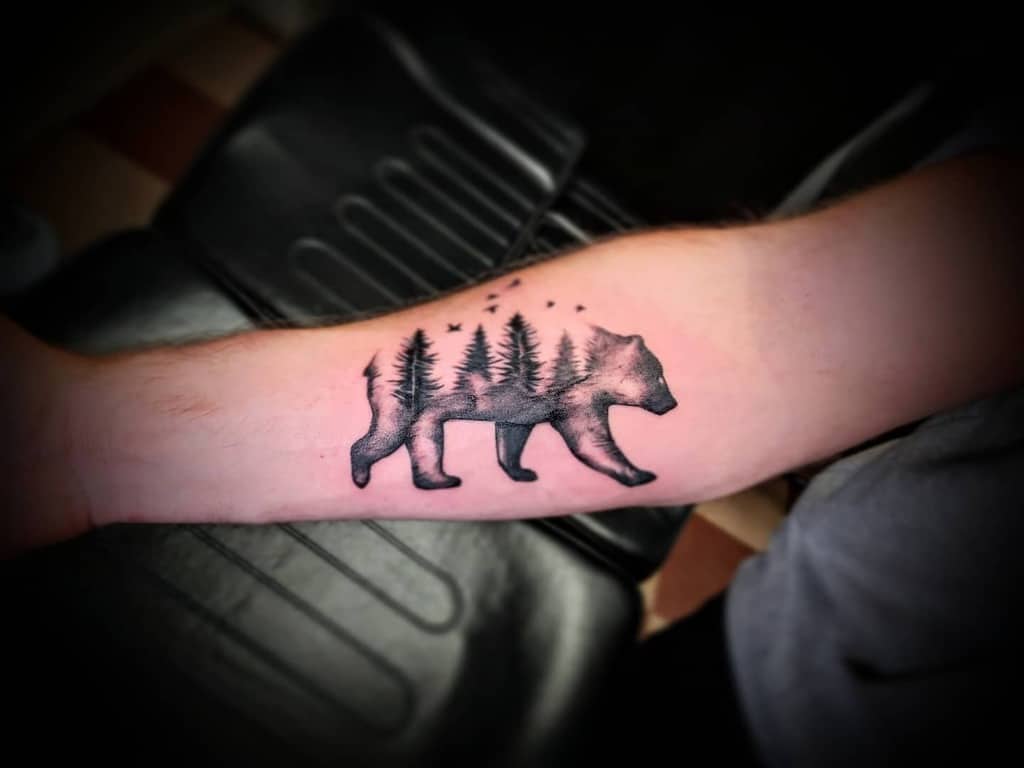 Tree Arm with Bear Tattoo fredsamsontattoo