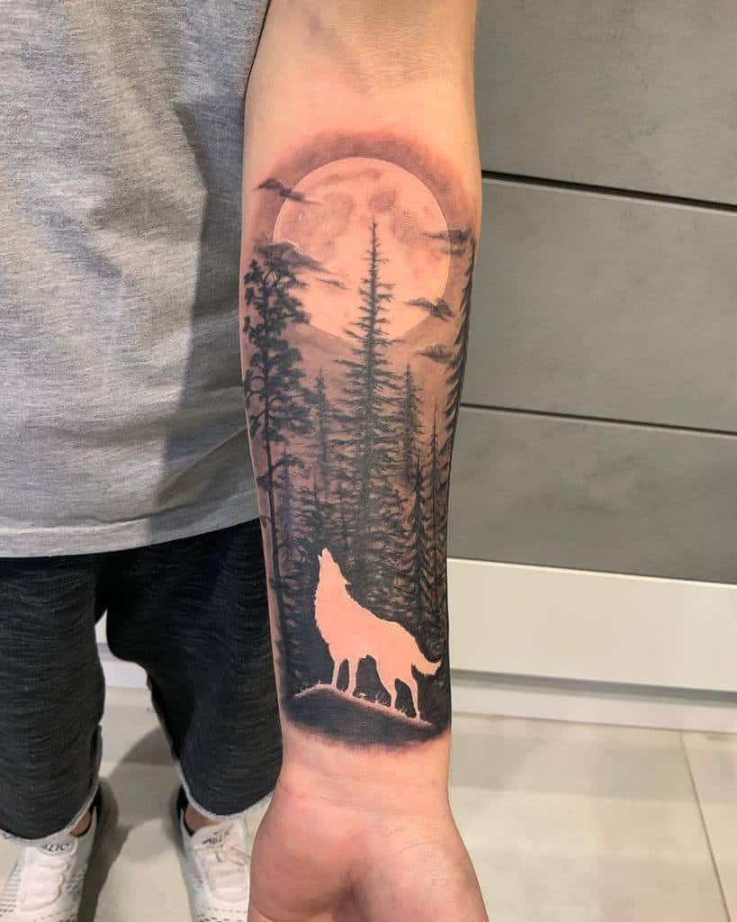 Tree Arm with Wolf Tattoo philgotattoo