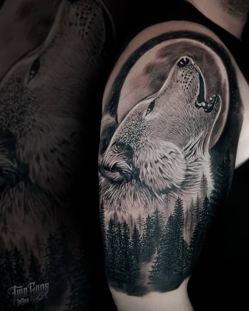 Tree Arm with Wolf Tattoo twogunstattoobali