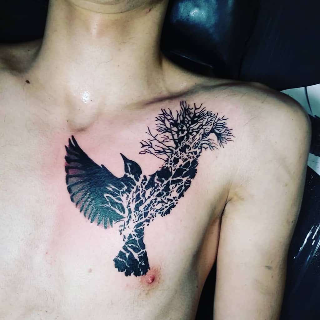 Tree Branch with Bird Tattoo linotattooo