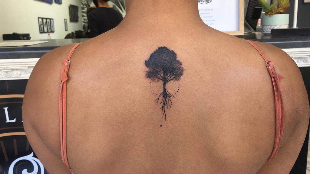 Tree Silhouette Back Tattoo c.deboerart