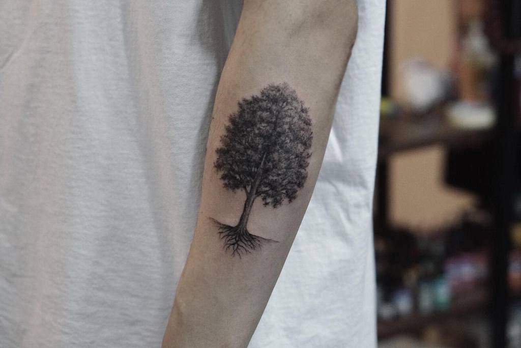 Tree Silhouette Forearm Tattoo tattooist_ara_black