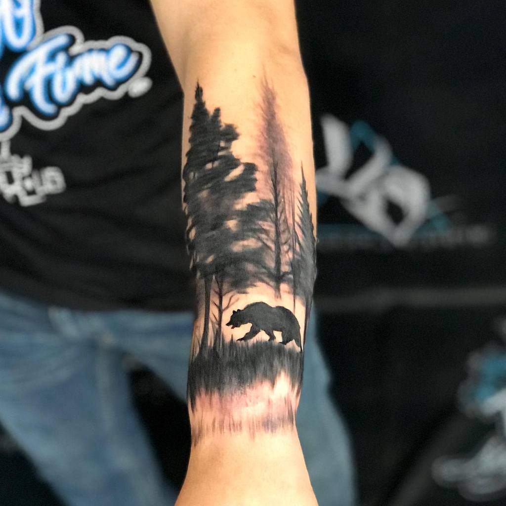 Tree Silhouette With Bear Tattoo aguascali_firme