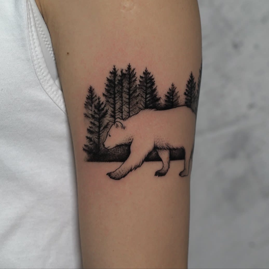 Tree Silhouette With Bear Tattoo eva_mad_tattoo