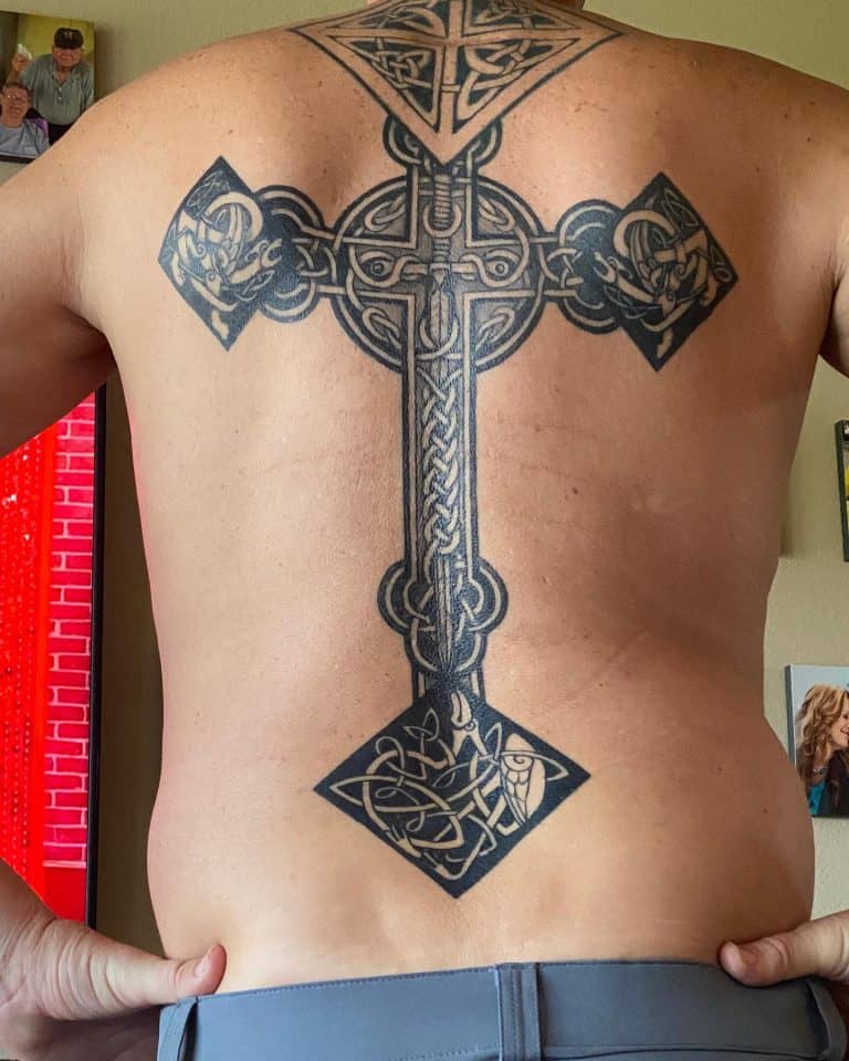 67 Cool Tribal Cross Tattoo Ideas   Tribal Cross Back Tattoo Tattoosbythomgreen 768x960 