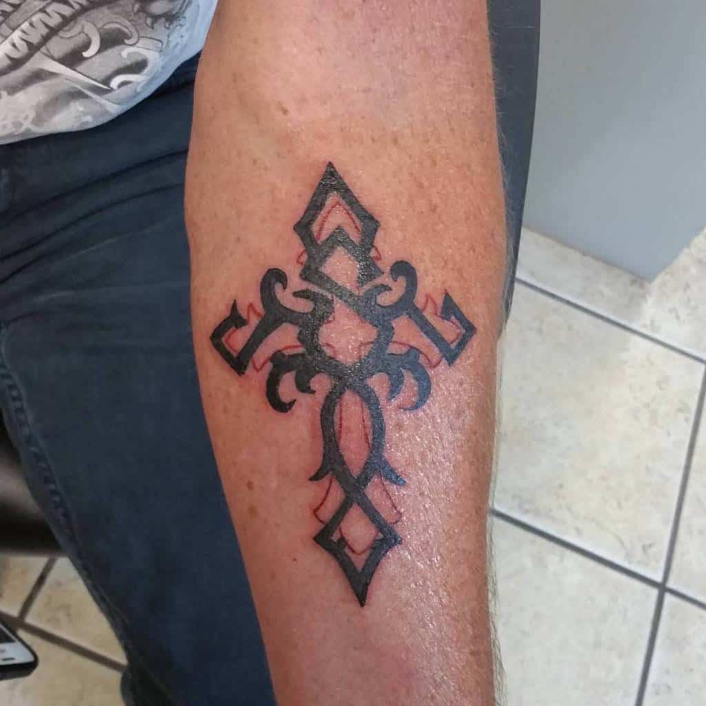 Tribal Cross Forearm Tattoo omerta_drk_art