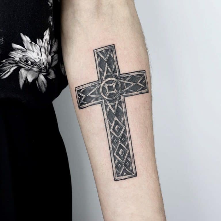 67 Cool Tribal Cross Tattoo Ideas   Tribal Cross Forearm Tattoo Tattooist Wolae 768x768 