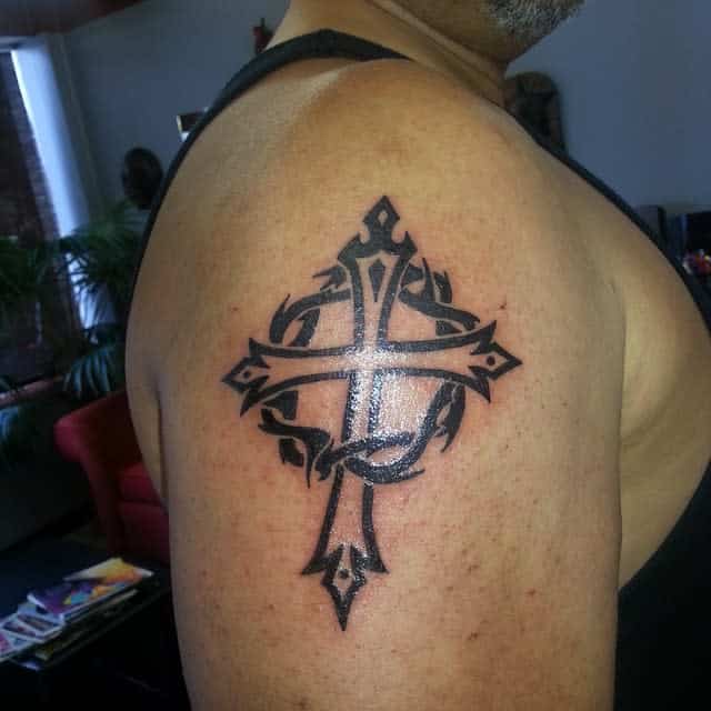 Tribal Cross Upperarm Tattoo tattoos_by_jim_eastman