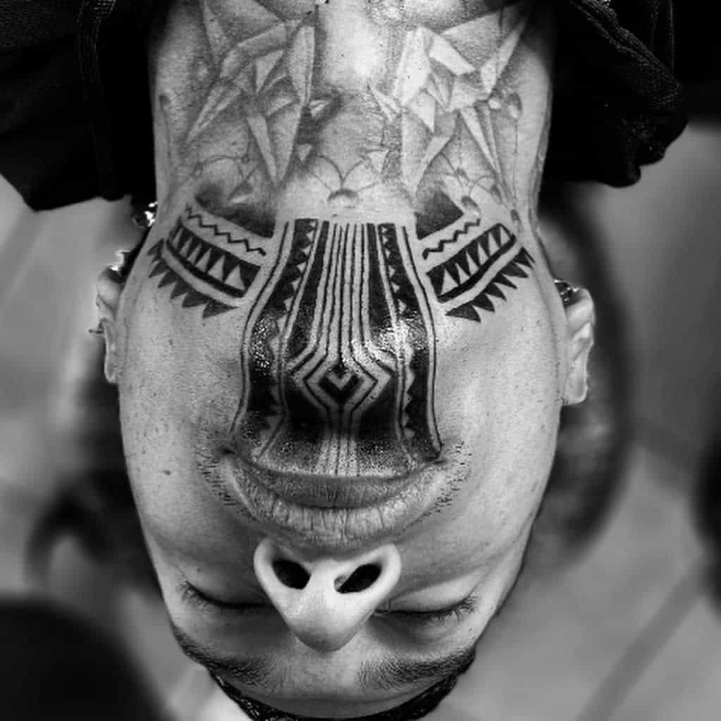 Tribal Face Chin Tattoo thehaletattoo