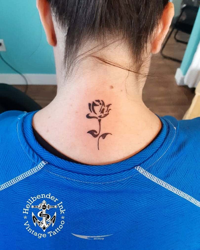 Tribal Flower Back Tattoo dougnewtontattooartist