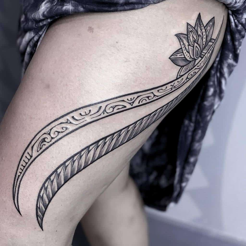 Tribal Flower Leg Tattoo inkedbykuu