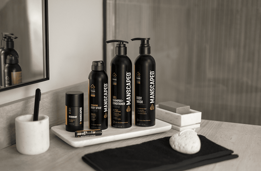 Manscaped Ultra Premium Collection on Bathroom Counter