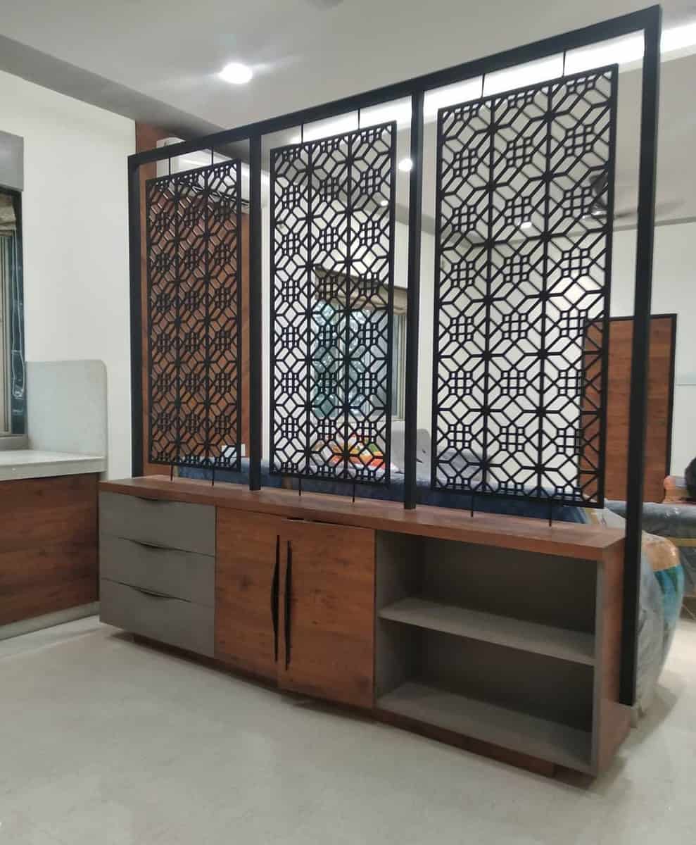 wall divider on wood cabinet 