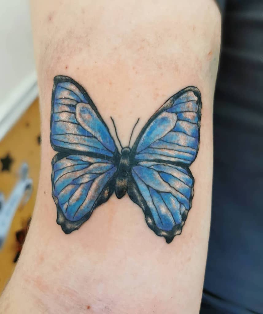 Upperarm Blue Butterfly Tattoos debaydeluxtattoo