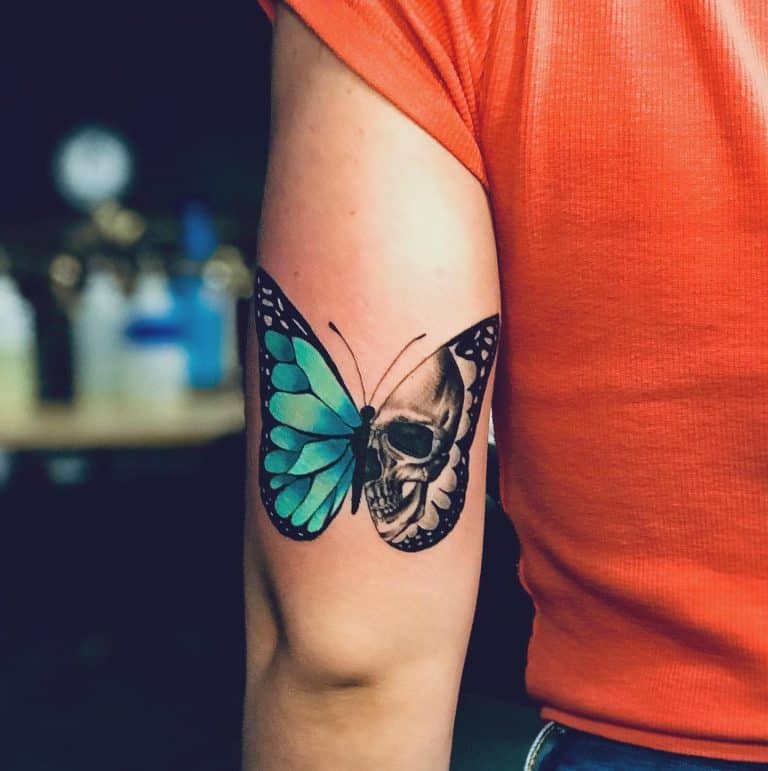 Top 63 Best Blue Butterfly Tattoo Ideas 2021 Inspiration Guide   Upperarm Blue Butterfly Tattoos Jayhalltattoos 768x771 