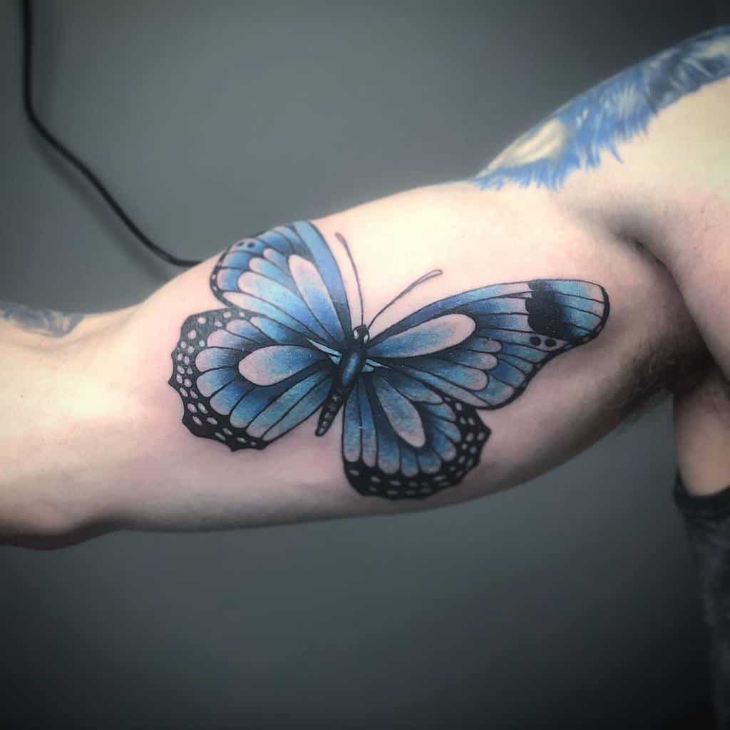 Upperarm Blue Butterfly Tattoos kylejohnson.tattoos