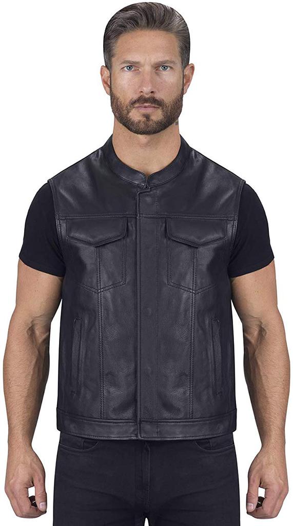 viking cycle gardar genuine buffalo leather motorcycle vest for men – biker club vest with concealed carry hidden pocket