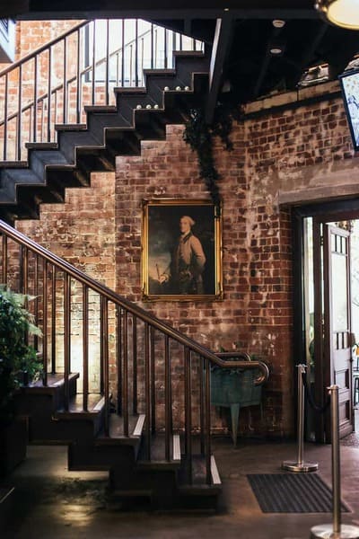 vintage style staircase brick home