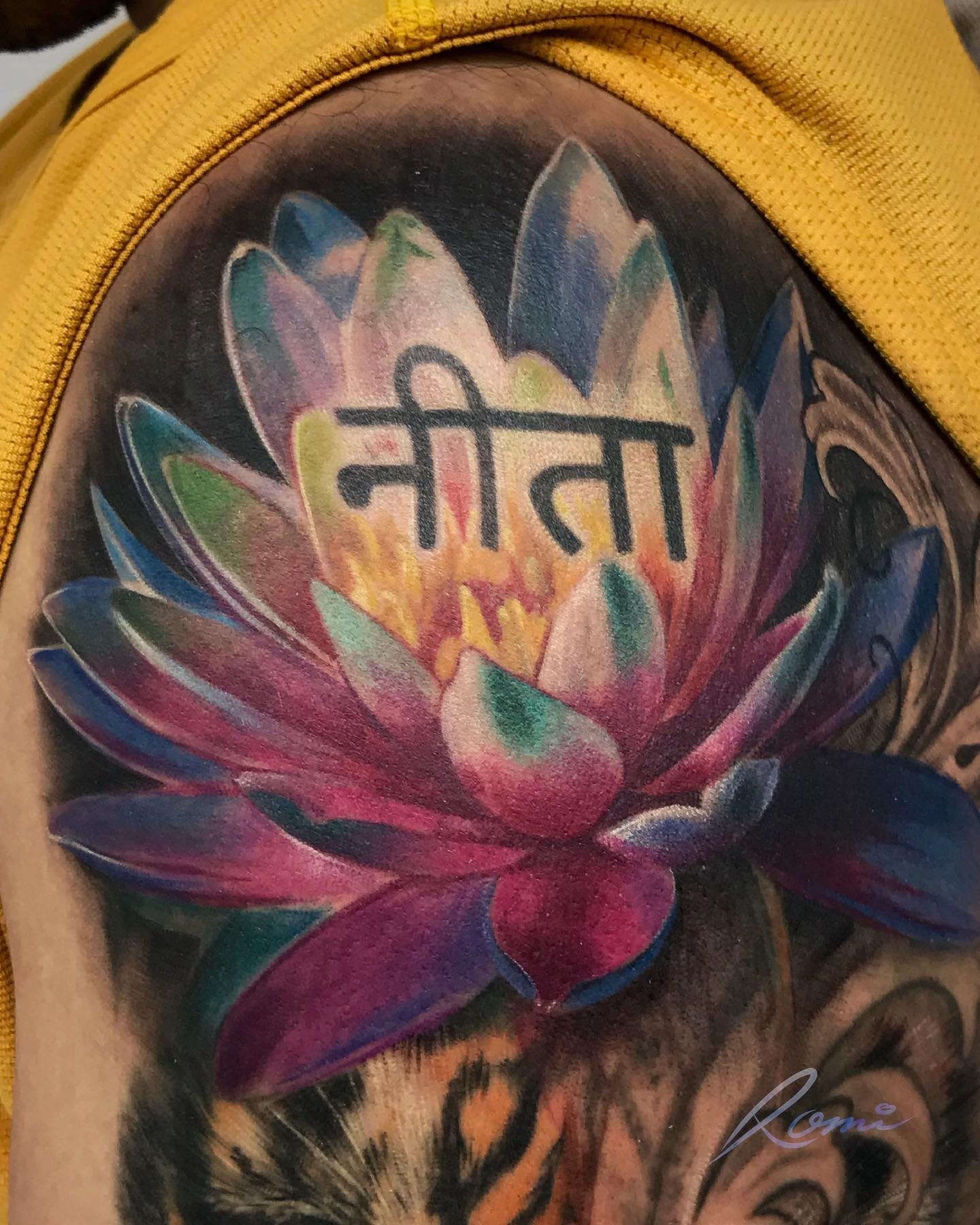 Colorful Water Lily Tattoo -romi_art_tattoo