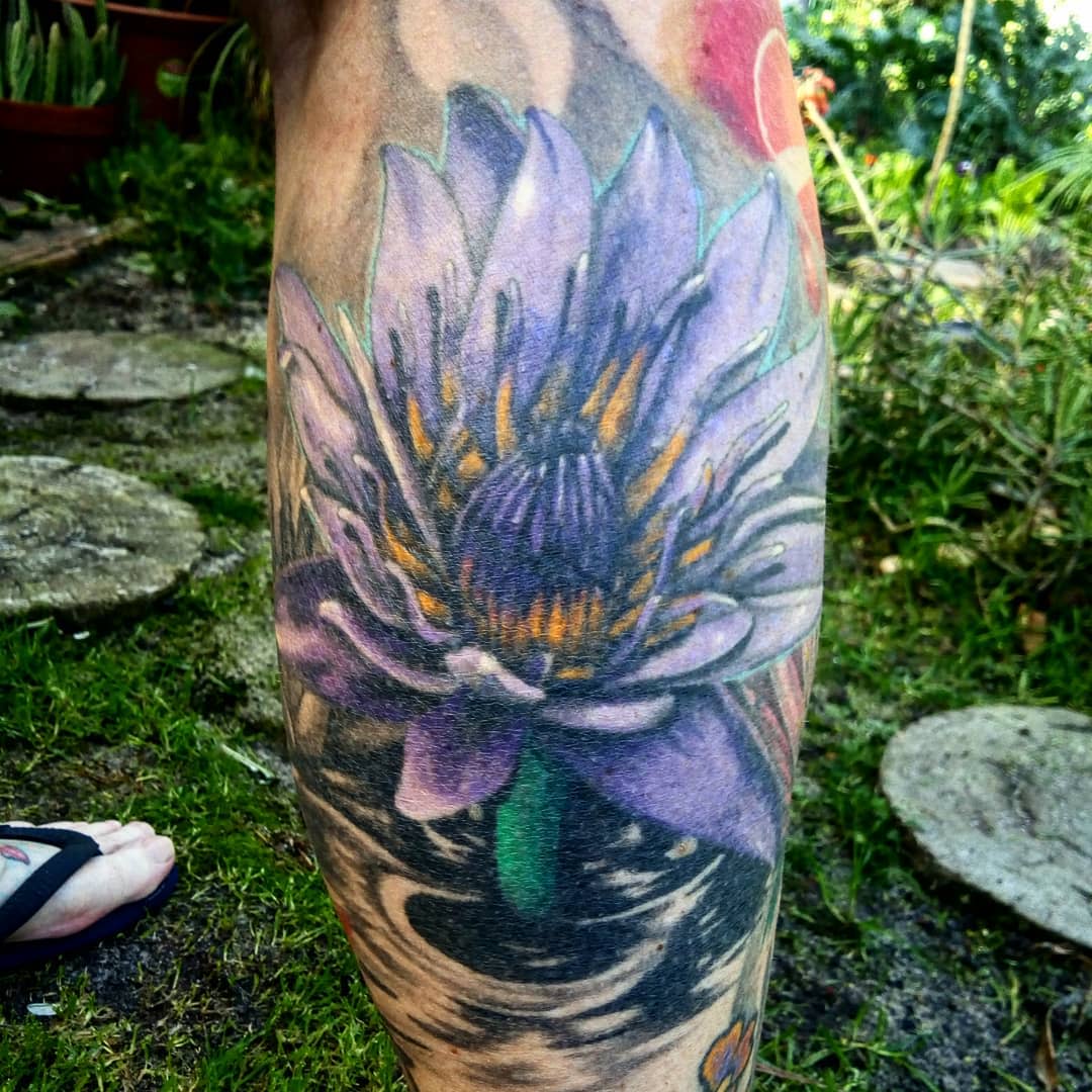 Purple Water Lily Tattoo -herb.tattooing
