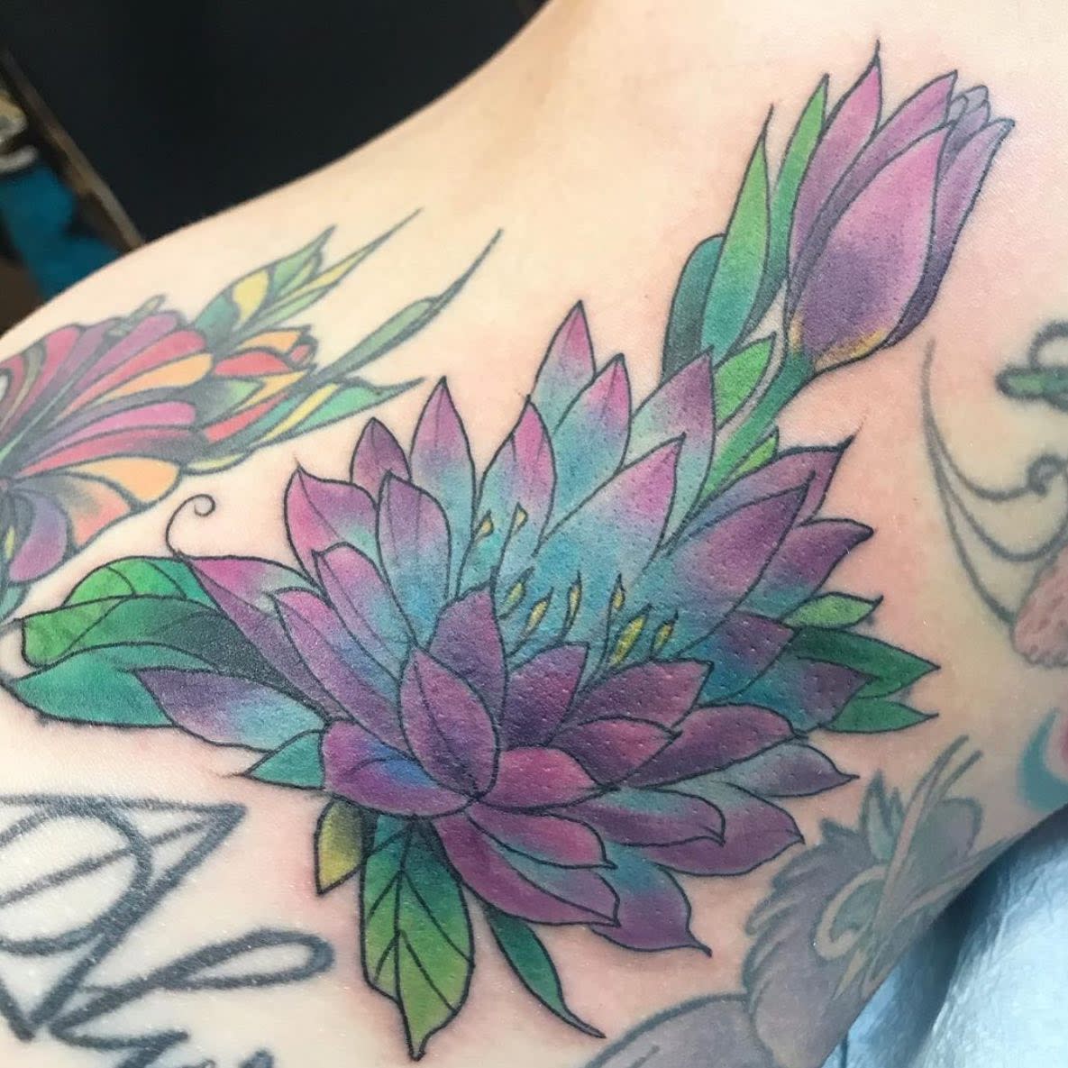 Purple Water Lily Tattoo -whitelodgetattoo