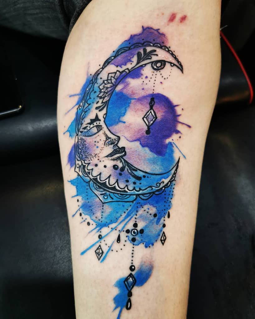 Watercolor Crescent Moon Tattoo k.j.tattoo