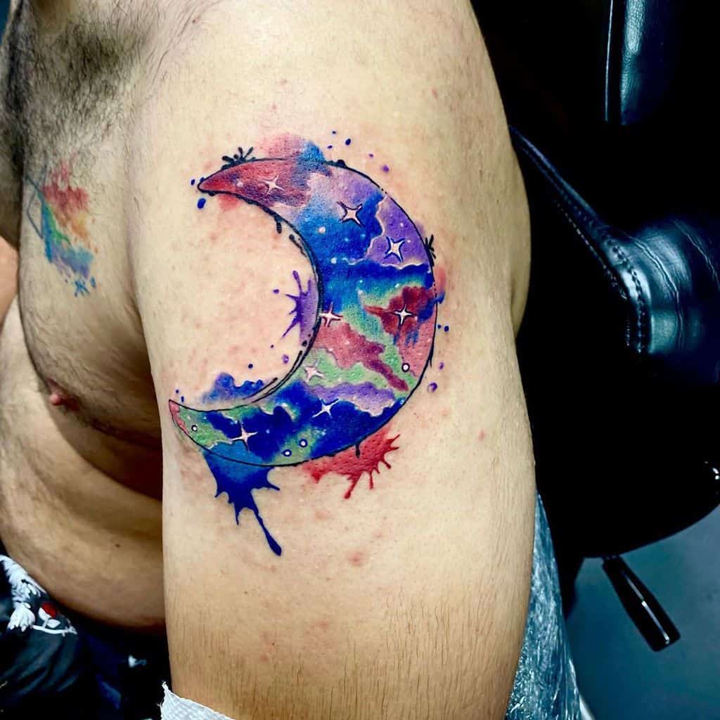 Watercolor Crescent Moon Tattoo rooster.ink