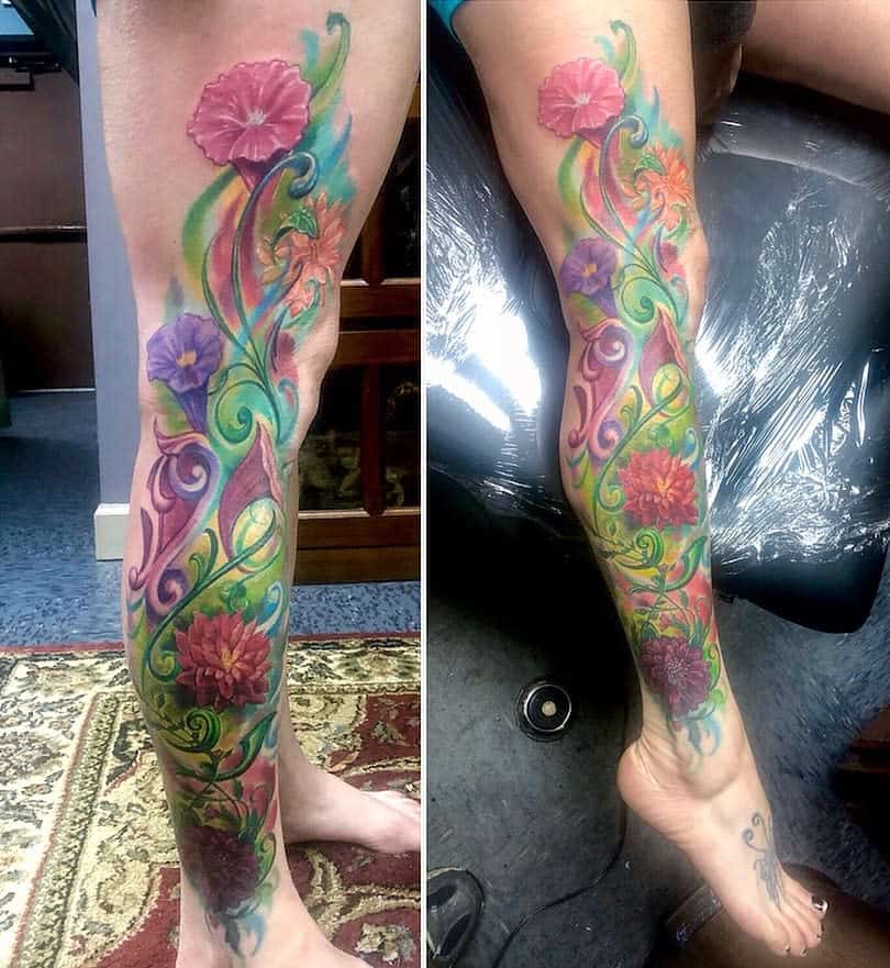 Watercolor Flower Tattoo Sleeve casanovainkllc