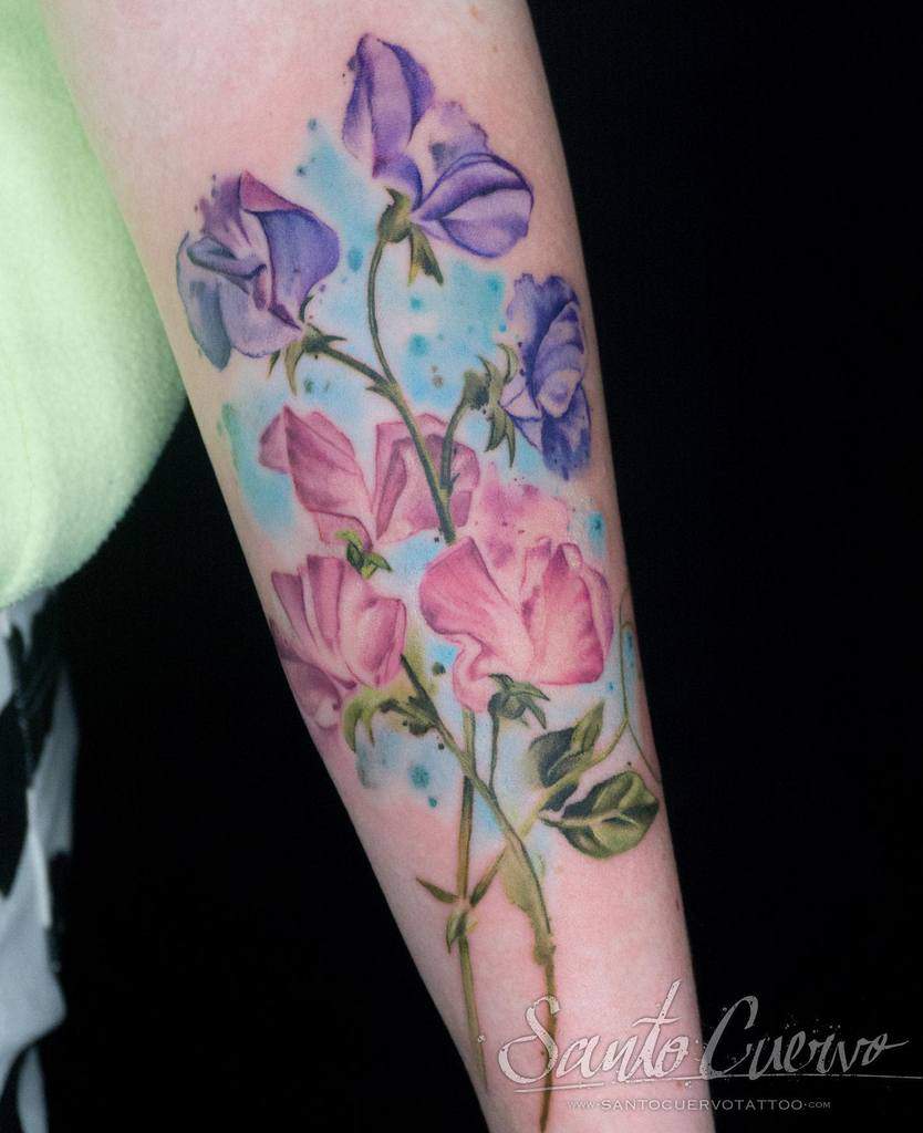 Watercolor Sweet Pea Flower Tattoo alexalvarado_tattoos