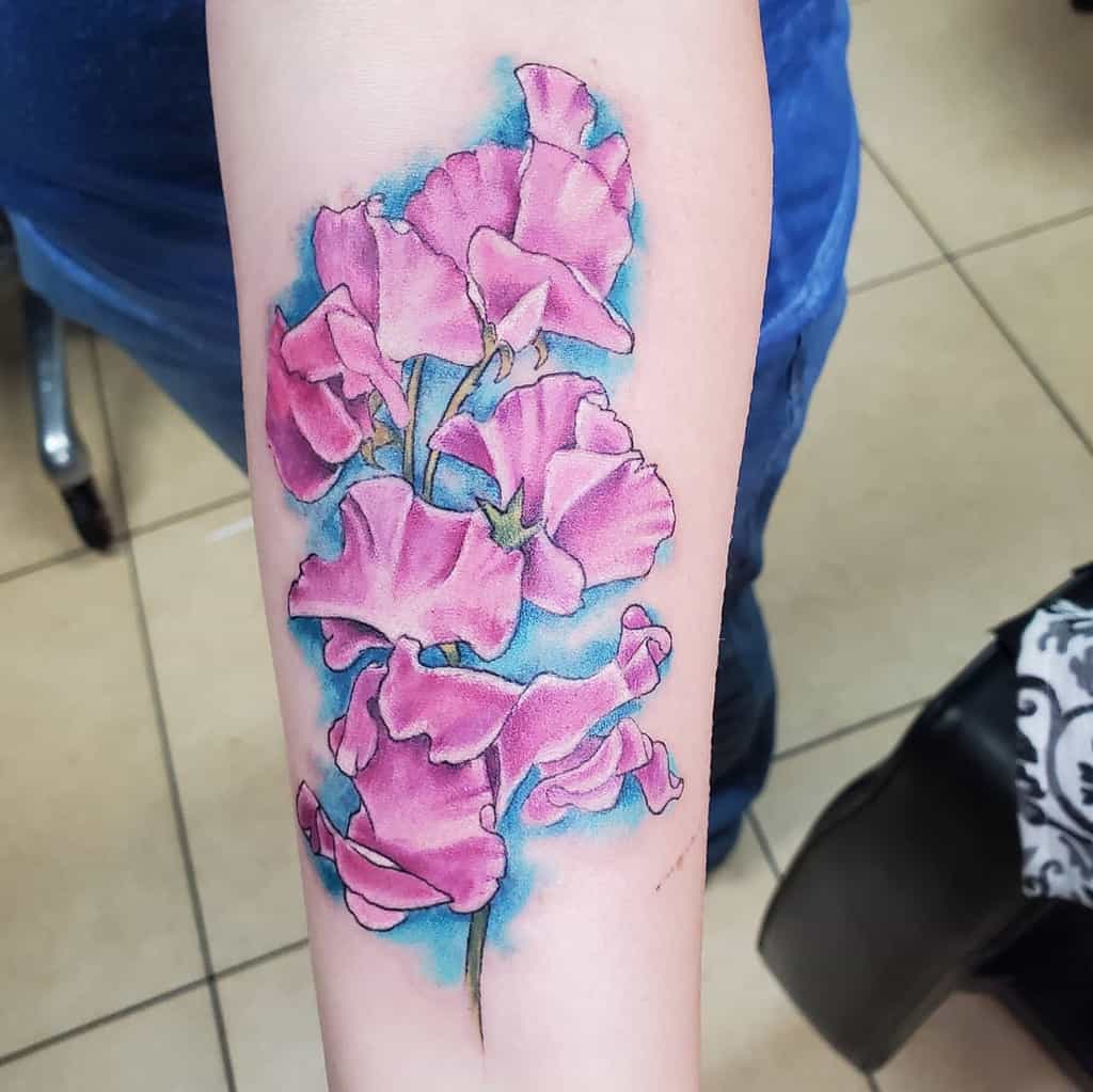 Watercolor Sweet Pea Flower Tattoo tattoo_leah