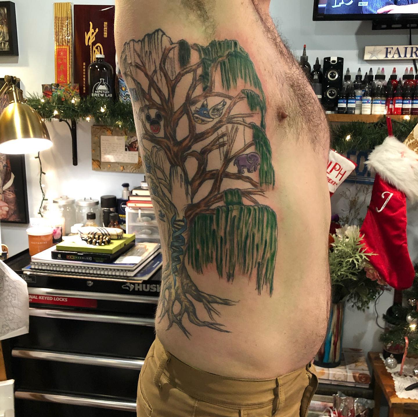 Traditional or Neotrad Weeping Willow Tattoo -threerosestattoos