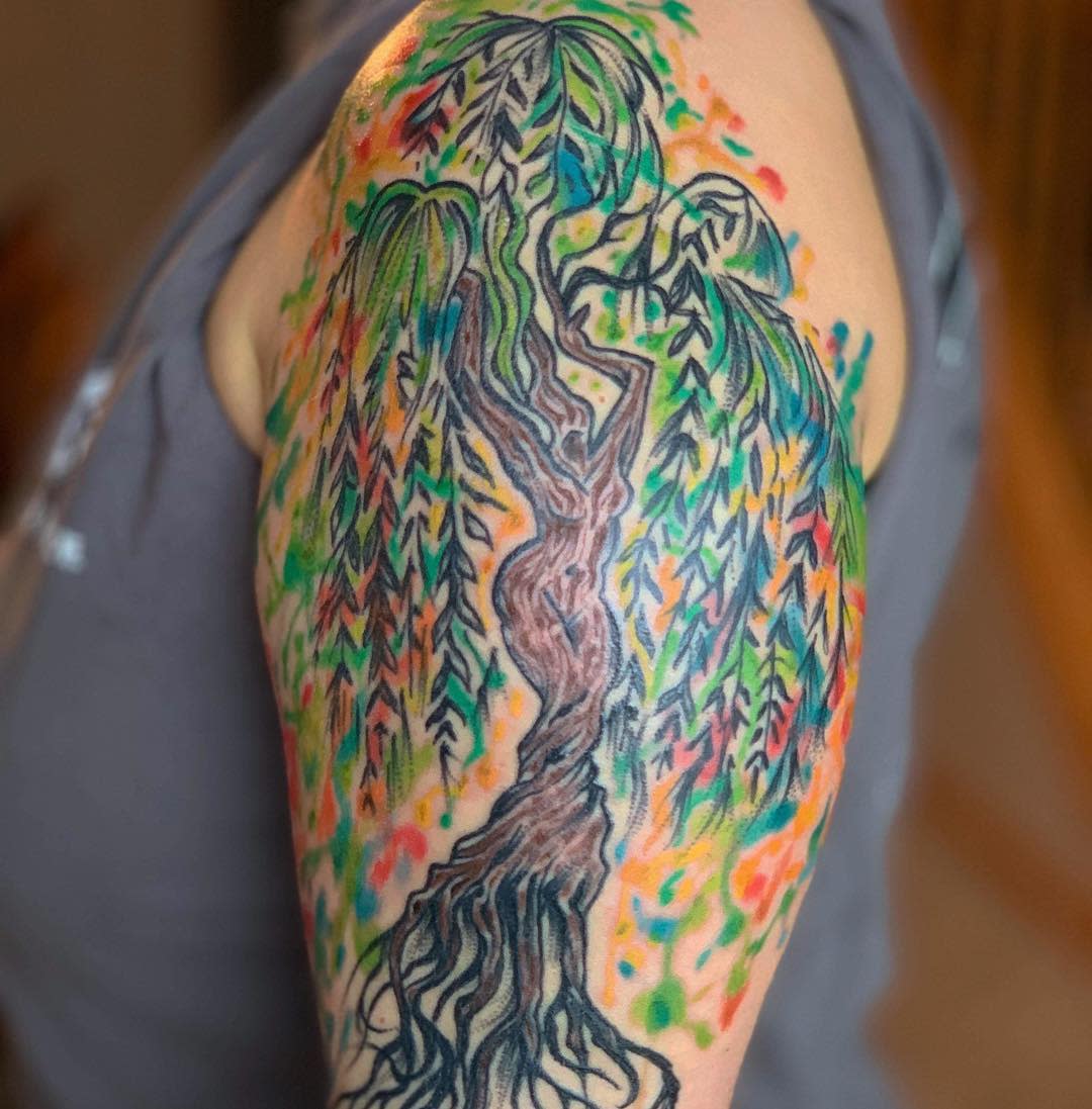 Watercolor Weeping Willow Tattoo -eerieeric444