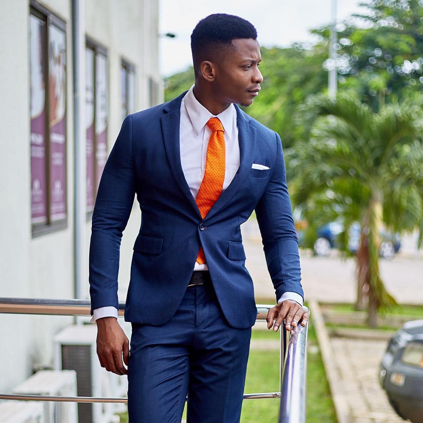Bold Colors Tie With Grey Suit -kwesiankrah