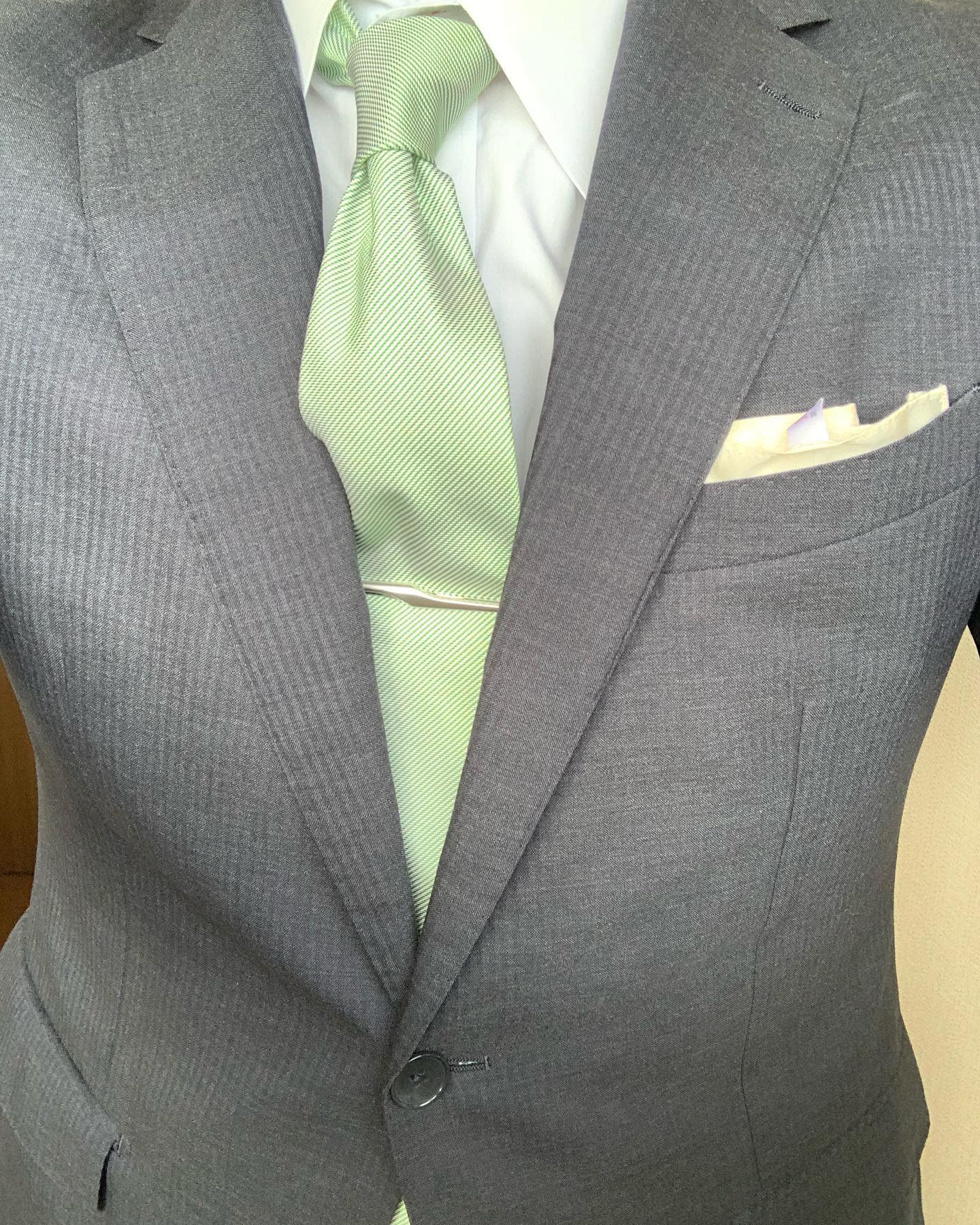 Green Tie With Grey Suit -michael.i.0504