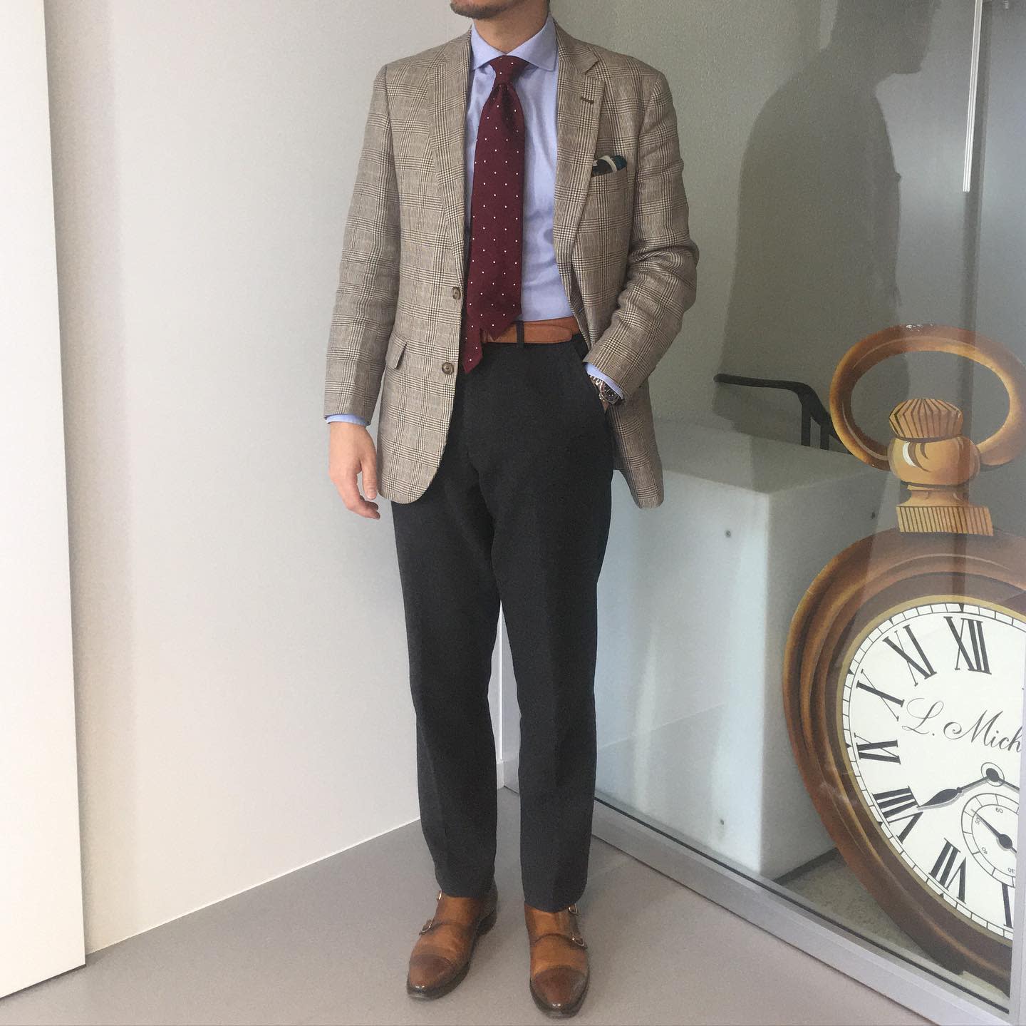 Maroon or Red Tie With Grey Suit -sartorialwatchmaker
