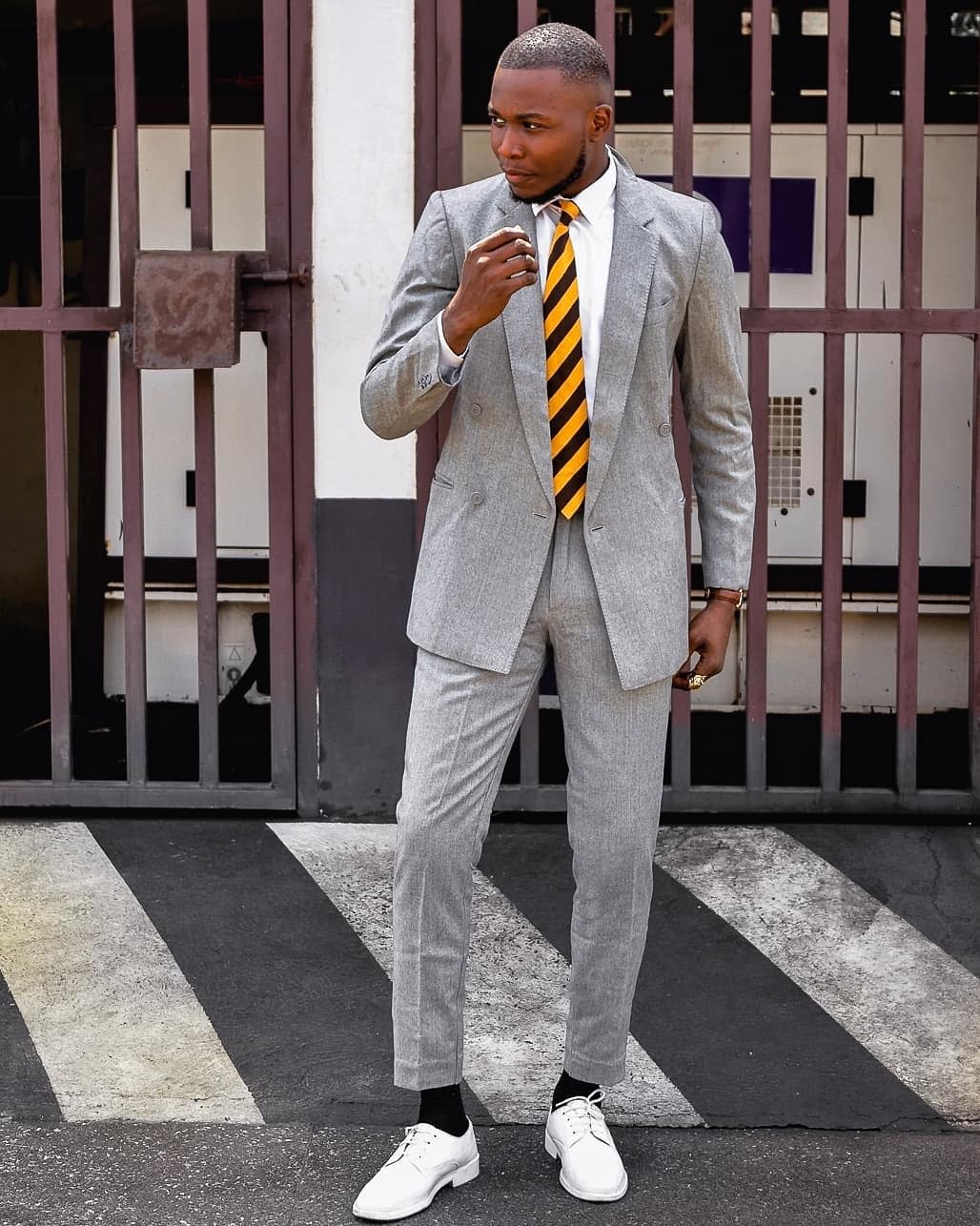 Yellow Tie With Grey Suit -thefinestyler