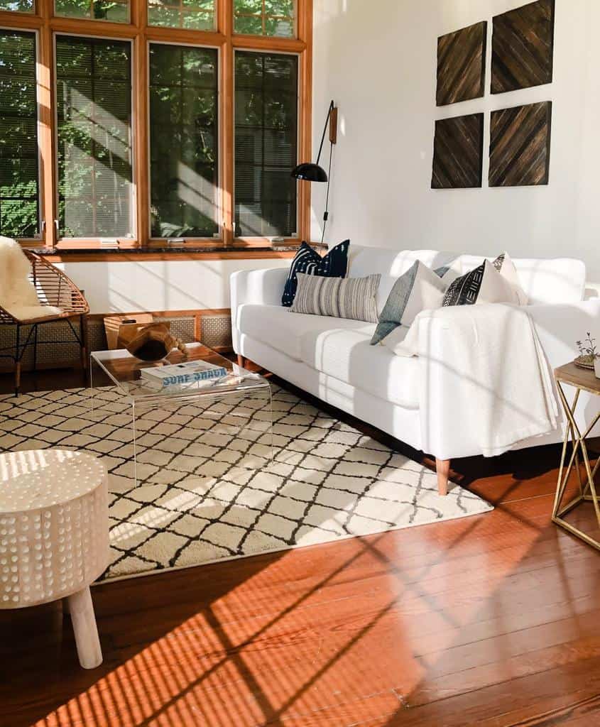 white sofa in sunroom 