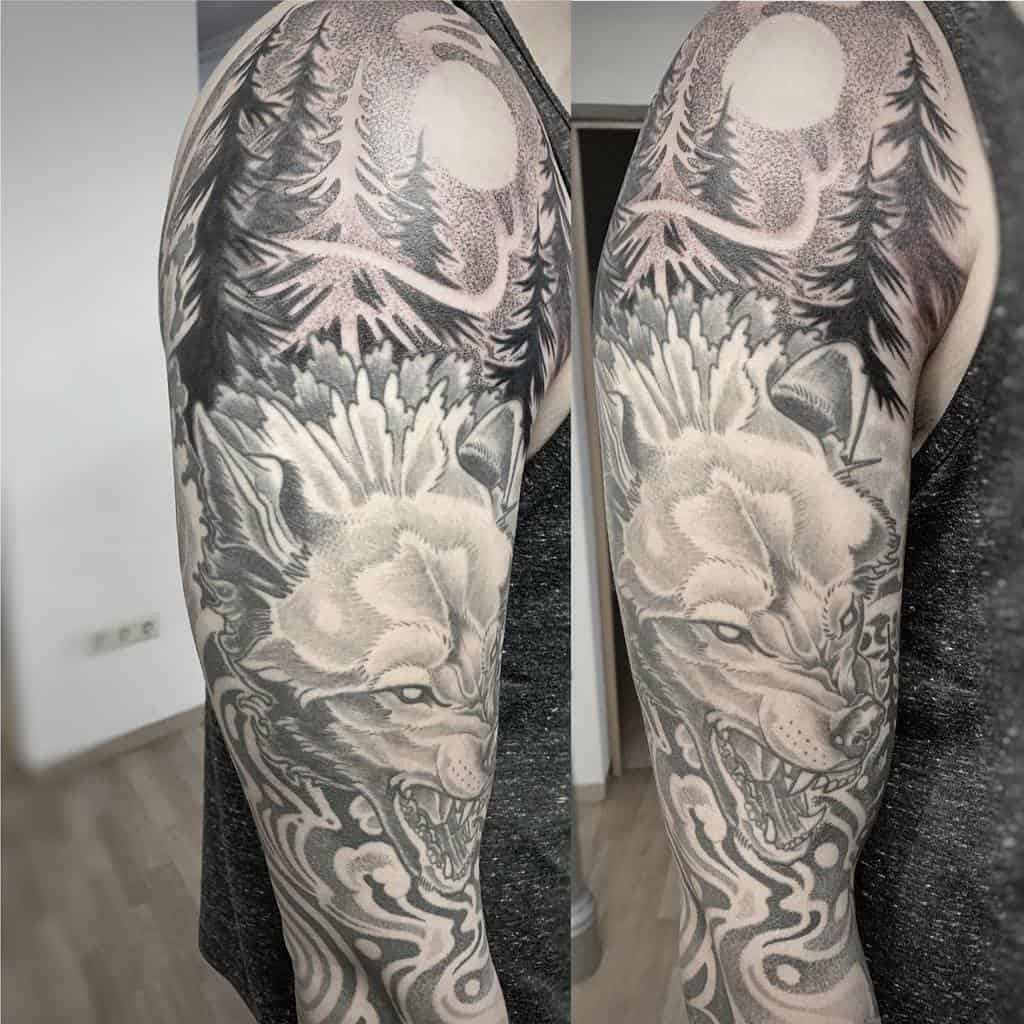 Wolf Forest Sleeve Tattoos jeckyll777