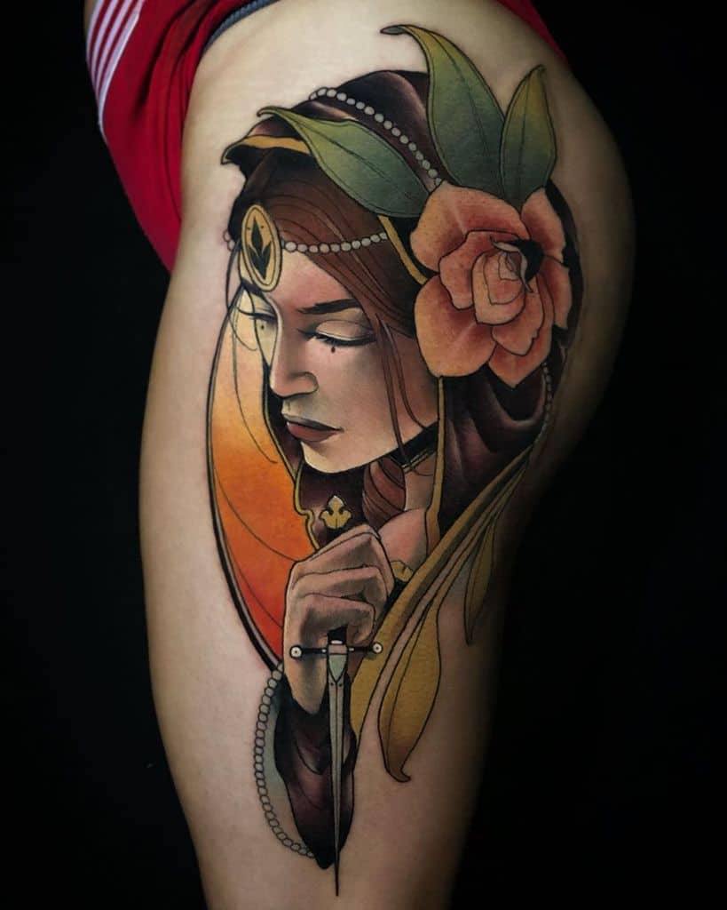 art nouveau woman tattoo