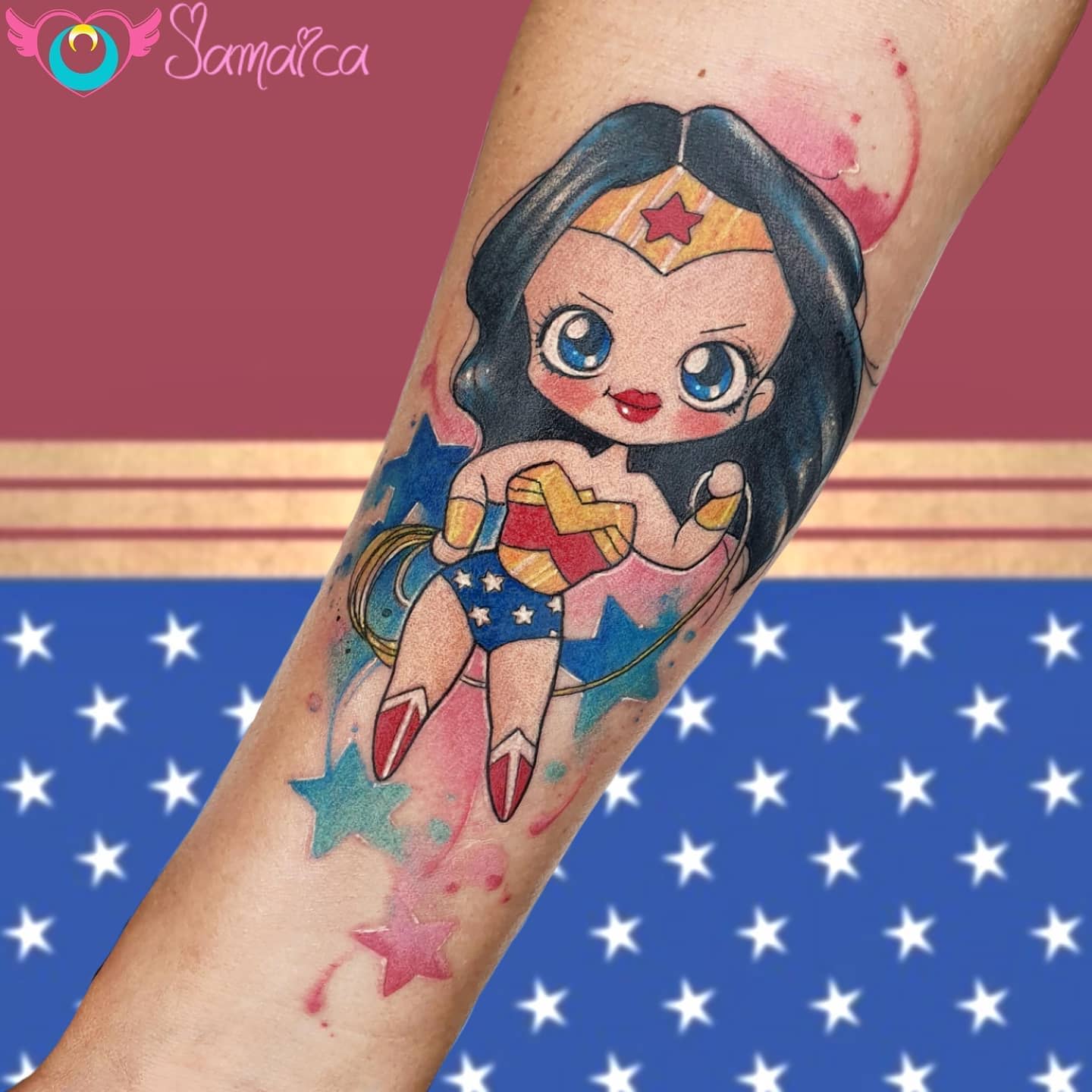 Watercolor Wonder Woman Tattoo -sweetyjtattoo