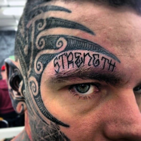 Above The Eyebrow Mens Head Strength Tattoos