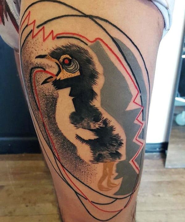 Abstract Artistic Mens Penguin Thigh Tattoo Ideas