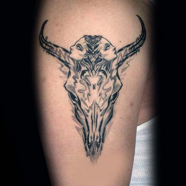 Abstract Bull Skull Upper Arm Mens Tattoos