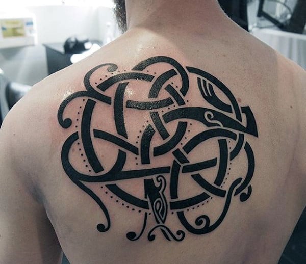 Abstract Celtic Knot Back Tattoo On Male