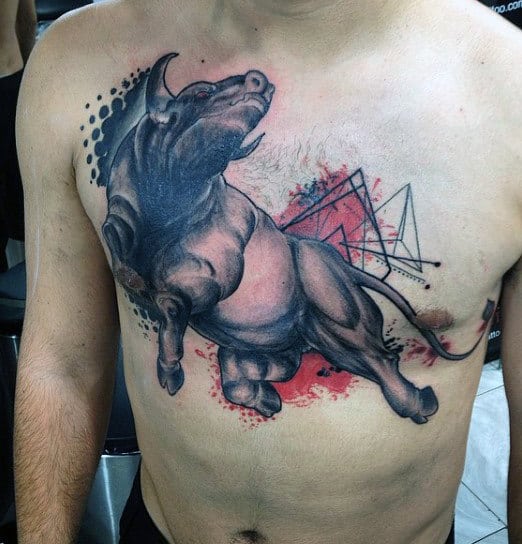 Abstract Chest Bulls Head Men's Tattoo