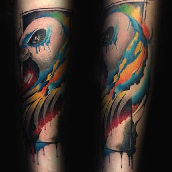 Abstract Falcon Watercolor Mens Forearm Tattoo