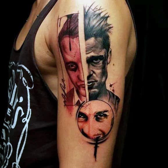 Abstract Fight Club Upper Arm Tattoos For Gentlemen