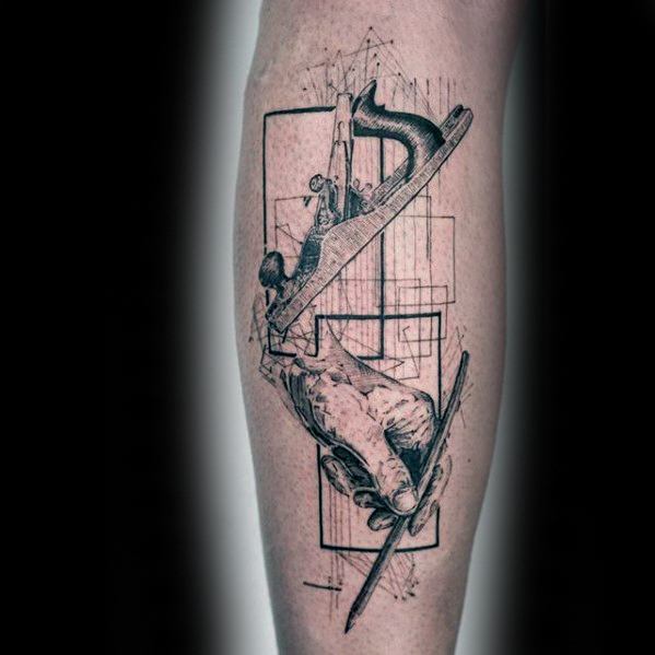 Abstract Geometric Leg Tattoo Ideas For Males
